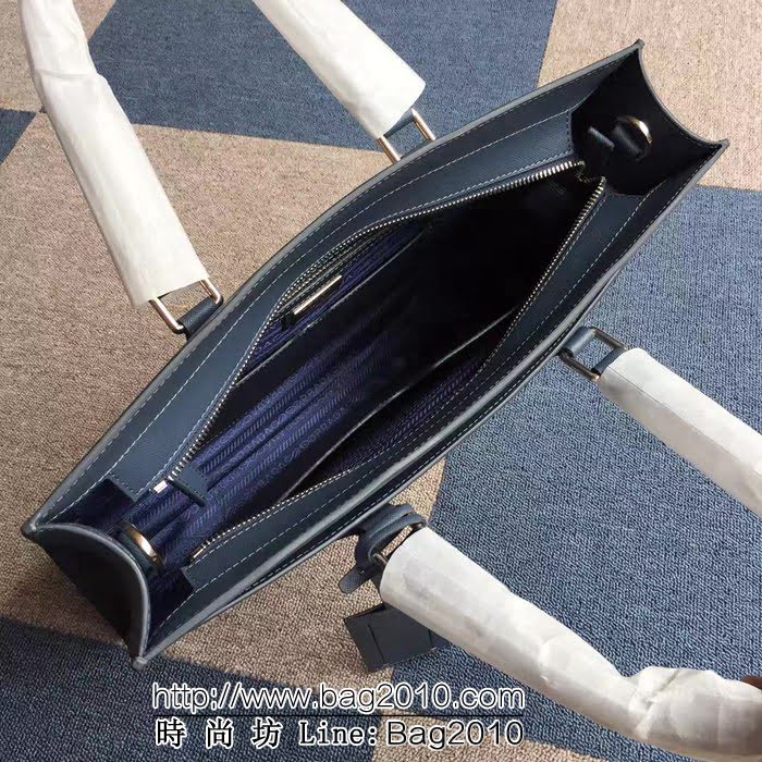 普拉達PRADA原單 最新款2VG014-1F藍色原版十字爆款男士商務手提包 PHY1286